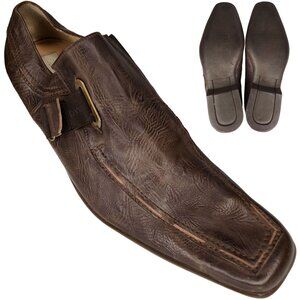 Cesare Paciotti Italy Dress Shoes Mens size 8.5 Brown Leather Square-toe Loafers